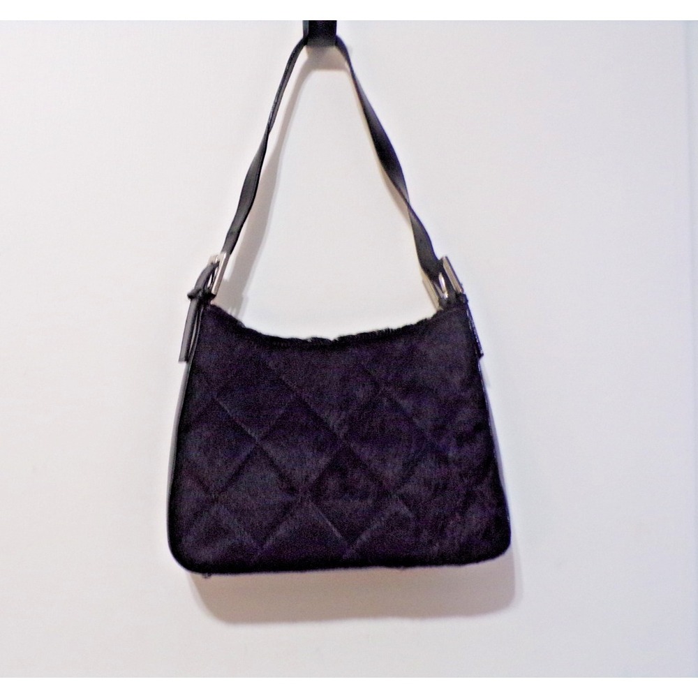 Saks 5th Avenue Velvet with Faux Leather Handbag‎ Silver Accents Zipper Closure